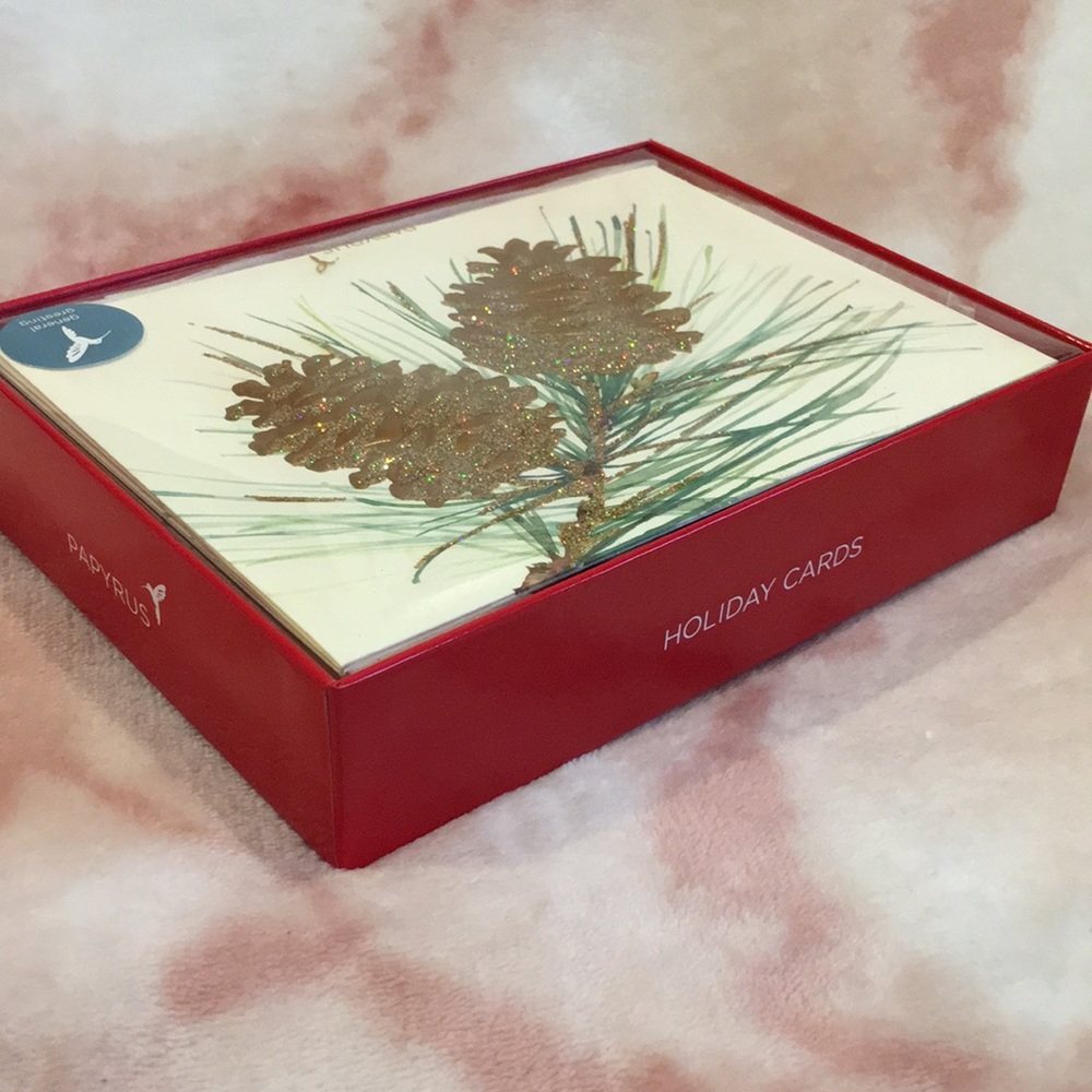 Papyrus Christmas Winter Holiday Glittering Pine Cones Greeting Cards NW… - Picture 8 of 12